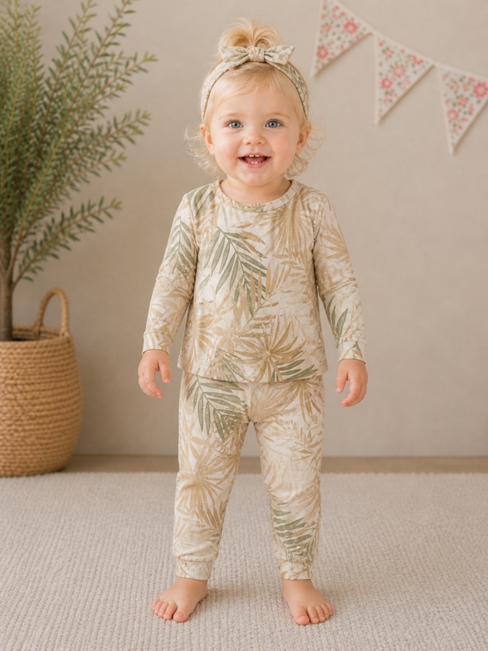 Mason Grey Mini Baby Neutral Palm Lounge Set | Size 9-12M